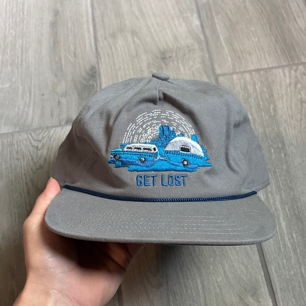 Gray Cap with Blue Embroidery